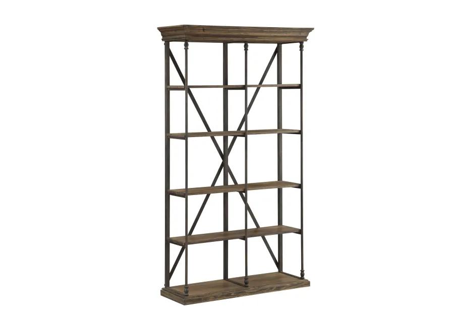 DERBY RUSTIC INDUSTRIAL ETAGERE BOOKSHELF WITH 4 SHELVES - NATURAL BROWN