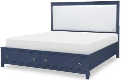 COMPLETE UPHOLSTERED BED WITH STORAGE QUEEN BLUE FINISH - SUMMERLAND INKWELL