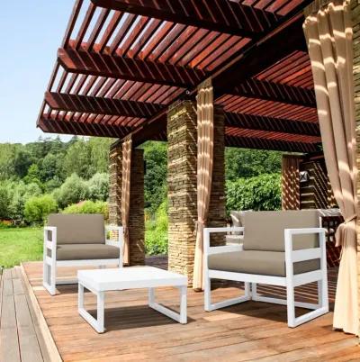 Compamia Mykonos Club Outdoor Patio Seating Set 3-Piece White with Sunbrella Taupe Cushion