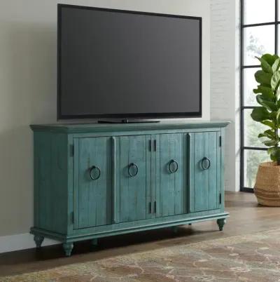 Martin Svensson Garden District Solid Wood TV Stand in Rustic Turquoise