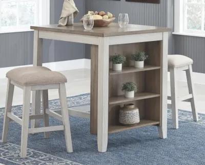 Ashley Skempton 3-Piece White/Light Brown Counter-Height Bar Stools & Table Set