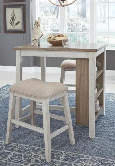 Ashley Skempton 3-Piece White/Light Brown Counter-Height Bar Stools & Table Set