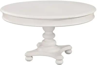 RODANTHE DOVE WHITE WITH RUB-THROUGH 7-PIECE DINING SET - PEDESTAL DINING TABLE & 4 SPLAT BACK CHAIRS & 2 HOST CHAIRS