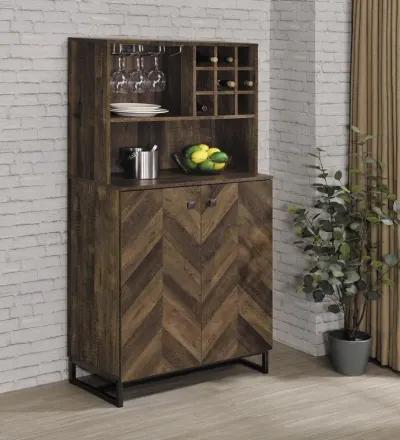 Mendoza 2-Door Home Bar Cabinet Wine Storage Rustic Oak