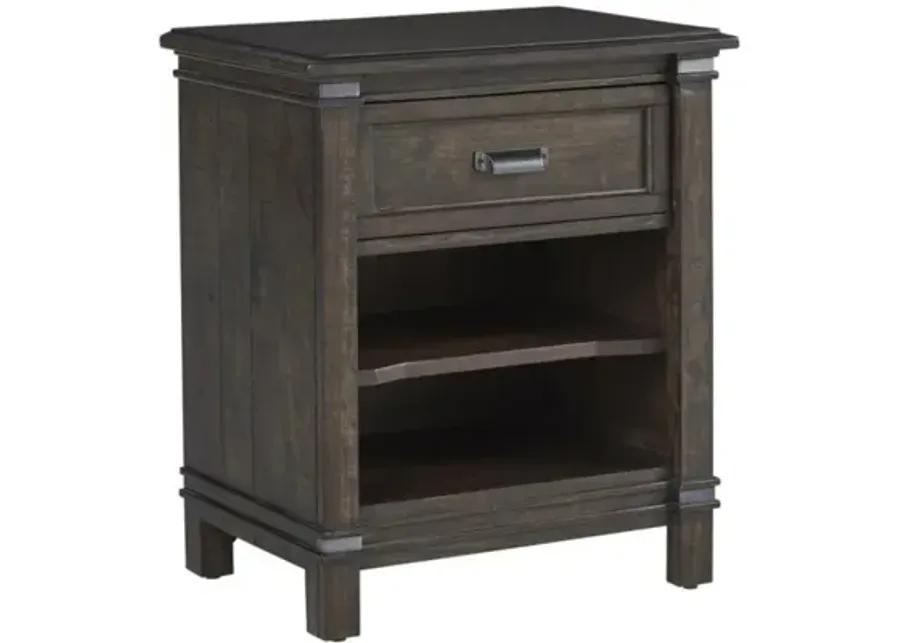 FARMWOOD WHISKEY BARRELL QUEEN PANEL BED, DRESSER, MIRROR & 1-DRAWER NIGHTSTAND