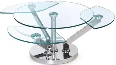 Chintaly Contemporary Cocktail Table with Glass Top & Motion Shelves