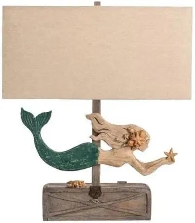 Crestview Mermaid Treasure Blue & Wood Table Lamp