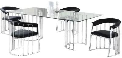 TRISHA DINING SET WITH 36 INCH X 60 INCH GLASS TOP TABLE & ACRYLIC ARM CHAIRS