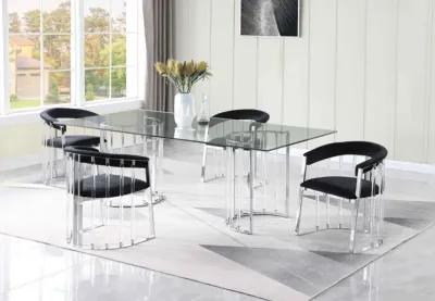 TRISHA DINING SET WITH 36 INCH X 60 INCH GLASS TOP TABLE & ACRYLIC ARM CHAIRS