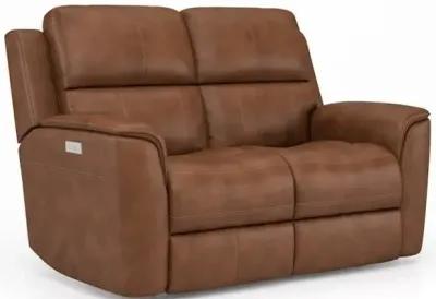 Flexsteel Henry Caramel Leather Triple Power Reclining Loveseat