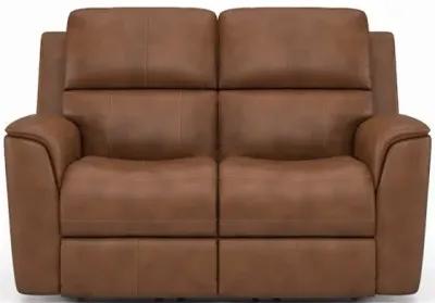 Flexsteel Henry Caramel Leather Triple Power Reclining Loveseat