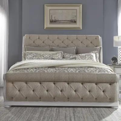 Liberty Furniture Abbey Park Antique White Queen Upholstered Sleigh Bed