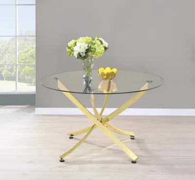 Beckham Round 46 Inch Glass Top Dining Table Brass