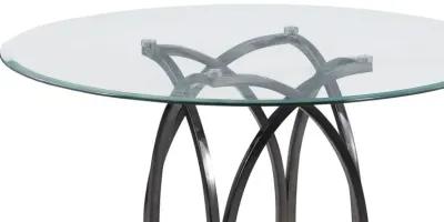 JULIETTE ROUND GLASS TOP DINING TABLE WITH ART DECO STEEL BASE