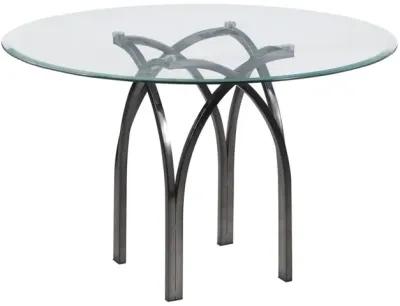 JULIETTE ROUND GLASS TOP DINING TABLE WITH ART DECO STEEL BASE