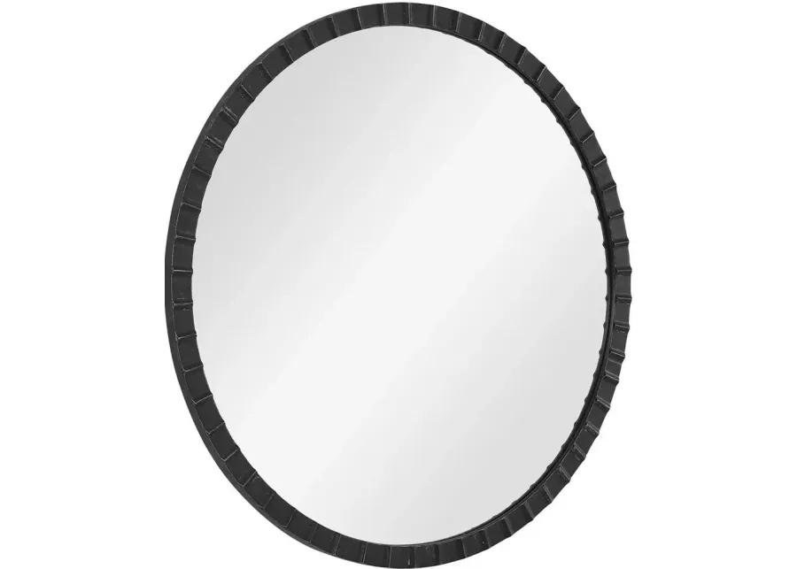 DANDRIDGE DISTRESSED MATTE BLACK ROUND INDUSTRIAL MIRROR