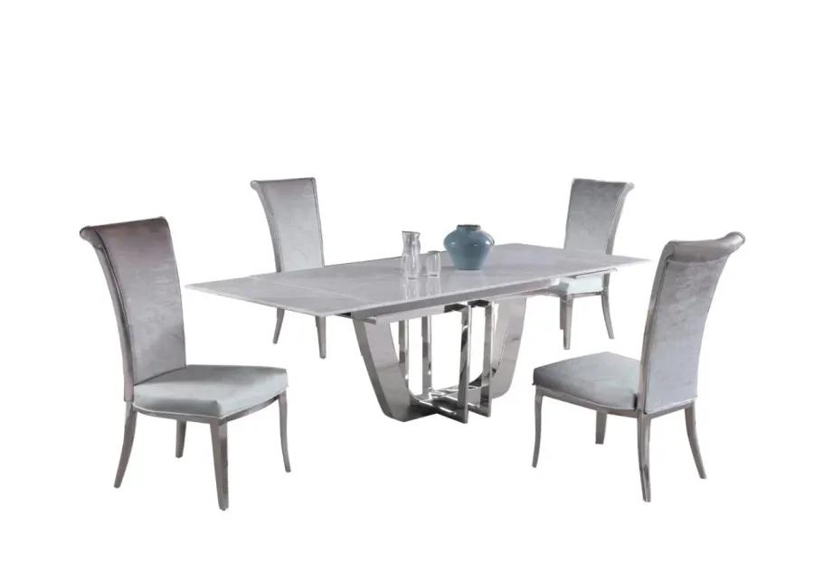 JOY GREY DINING SET WITH EXTENDABLE CARRARA MARBLE TABLE & 4 HIGH-BACK CHAIRS