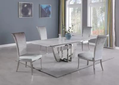 Chintaly Joy Grey Dining Set with Extendable Carrara Marble Table & 4 High-Back Chairs