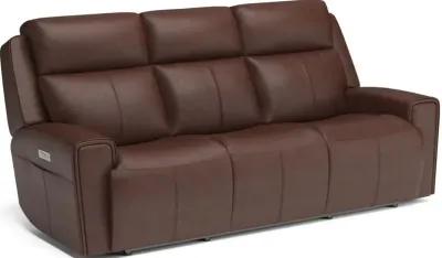 Flexsteel Barnett Timber Power Reclining Leather Sofa with Power Headrests & Lumbar