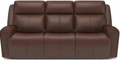 Flexsteel Barnett Timber Power Reclining Leather Sofa with Power Headrests & Lumbar