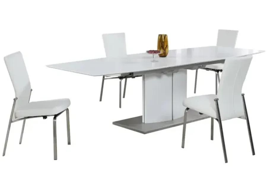 ELIZABETH WHITE DINING SET WITH EXTENDABLE WOODEN DINING TABLE & MOTION-BACK CHAIRS