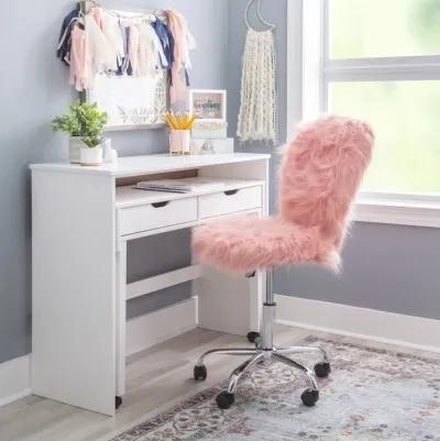 Linon Faux Flokati Armless Blush Desk Chair