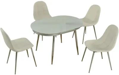 Chintaly Donna Contemporary Dining Set with White Glass Top & Upholstered Chairs