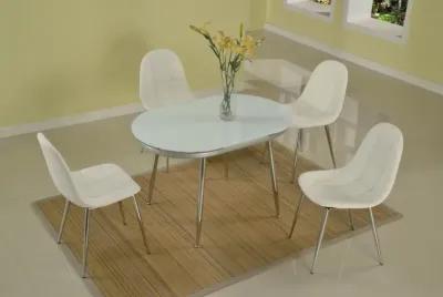 Chintaly Donna Contemporary Dining Set with White Glass Top & Upholstered Chairs