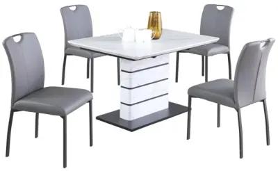 KELLY CONTEMPORARY DINING SET WITH EXTENDABLE MARBLEIZED TABLE, ART DECO STRIP BASE & 4 HANDLE BACK CHAIRS