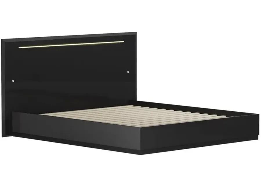 FLORENCE MODERN GLOSS BLACK QUEEN BED WITH LED LIGHTING