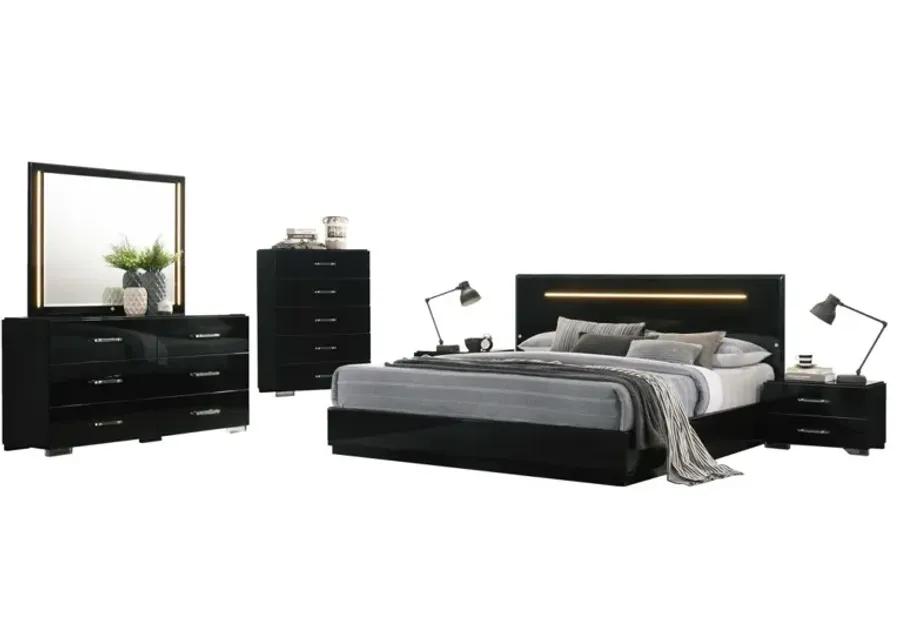 FLORENCE MODERN GLOSS BLACK QUEEN BED WITH LED LIGHTING