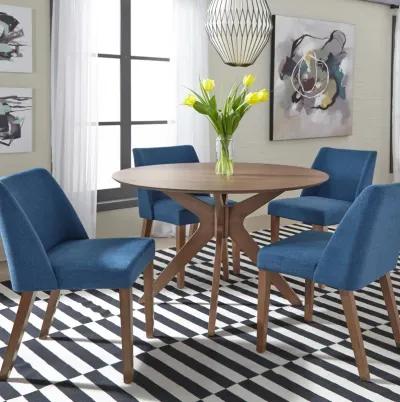 Space Savers 5-Piece Blue/Satin Walnut Pedestal Casual Dining Table Set