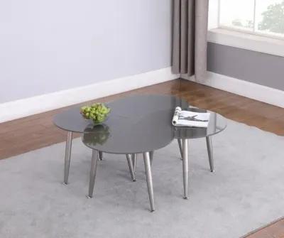 GREY CONTEMPORARY SHAPED-TOP GLASS COCKTAIL TABLE