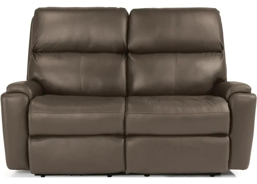 RIO DARK STONE POWER RECLINING LEATHER LOVESEAT WITH POWER HEADRESTS