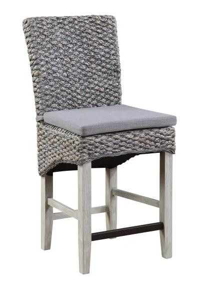 QUINCY COASTAL SEAGRASS COUNTER HEIGHT DINING BARSTOOLS WITH CUSHION - GREY