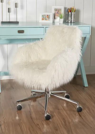 Linon Fiona Faux Fur White Desk Chair