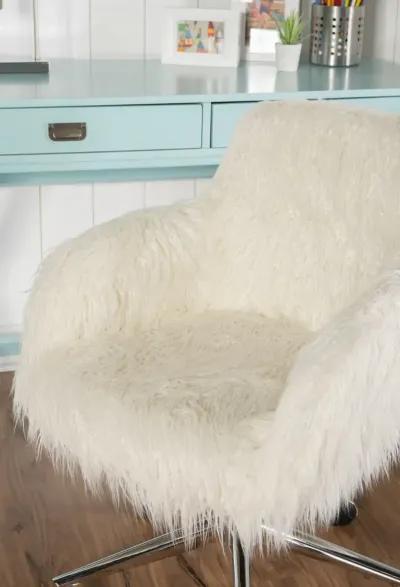 Linon Fiona Faux Fur White Desk Chair