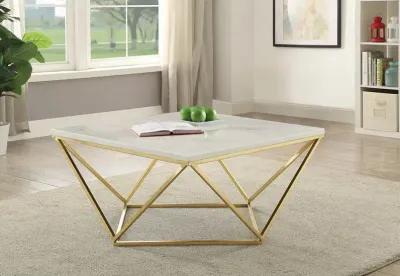 Meryl Square Faux Marble Top Coffee Table White & Gold