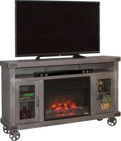 Aspenhome Industrial Smokey Grey 62 Inch Fireplace TV Stand Console