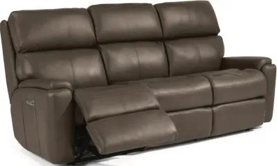 Flexsteel Rio Dark Stone Power Reclining Leather Sofa with Power Headrests