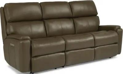 Flexsteel Rio Dark Stone Power Reclining Leather Sofa with Power Headrests