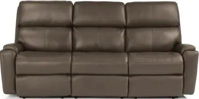 Flexsteel Rio Dark Stone Power Reclining Leather Sofa with Power Headrests