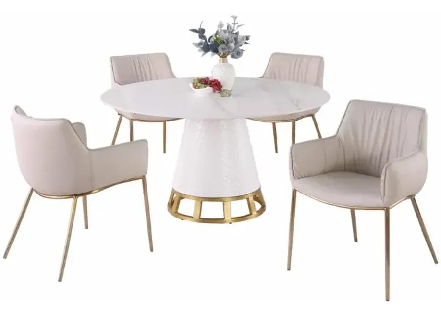 KHLOE DINING SET WITH SINTERED STONE WOODEN, & GOLDEN TABLE WITH GOLDEN FRAME SIDE CHAIRS