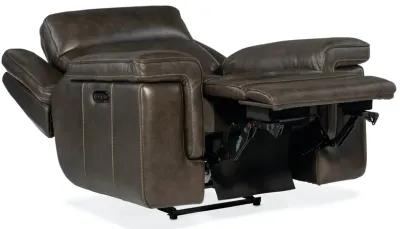 MONTEL COSMOS COCOA LAY FLAT LEATHER POWER RECLINER WITH POWER HEADREST & LUMBAR