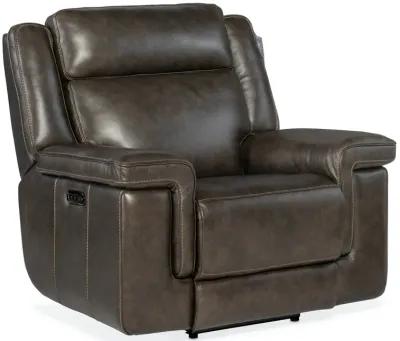 MONTEL COSMOS COCOA LAY FLAT LEATHER POWER RECLINER WITH POWER HEADREST & LUMBAR