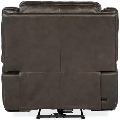 MONTEL COSMOS COCOA LAY FLAT LEATHER POWER RECLINER WITH POWER HEADREST & LUMBAR