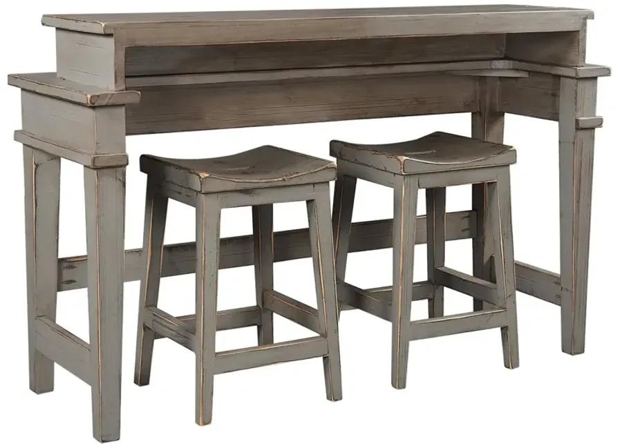 REEDS FARM WEATHERED GREY CONSOLE BAR STOOLS & TABLE SET