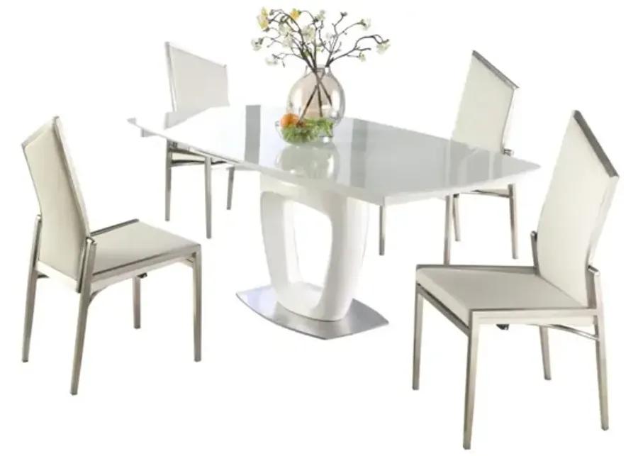 GIULIANA CONTEMPORARY DINING SET WITH EXTENDABLE STARPHIRE GLASS TABLE & 4 MOTION-BACK SIDE CHAIRS