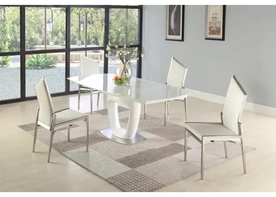 GIULIANA CONTEMPORARY DINING SET WITH EXTENDABLE STARPHIRE GLASS TABLE & 4 MOTION-BACK SIDE CHAIRS