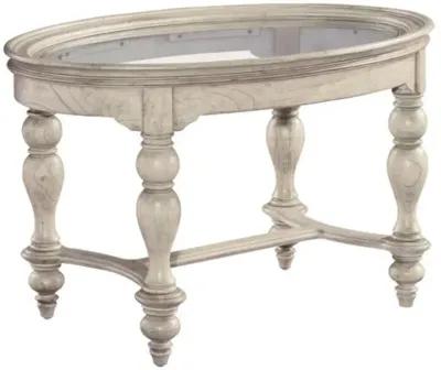 LINEN OVAL GLASS TOP COFFEE TABLE